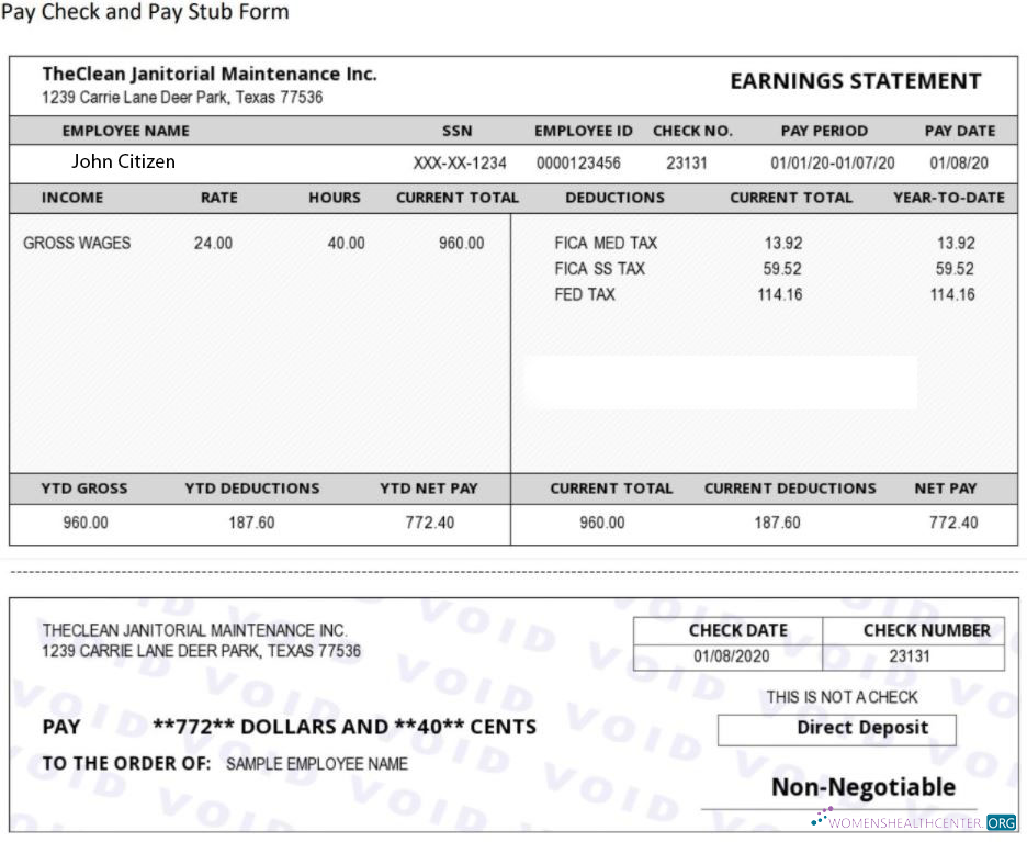 Download USA THE CLEAN Janitorial Mainenance Inc pay stub in Word and PDF formats Photoshop template